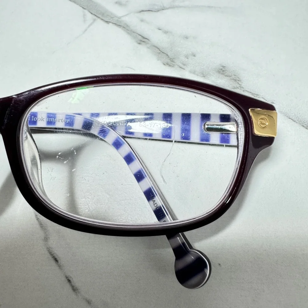 Jonathan Adler Burgundy Rectangular Eyeglass Frames Blue White Stripe 53-17-135